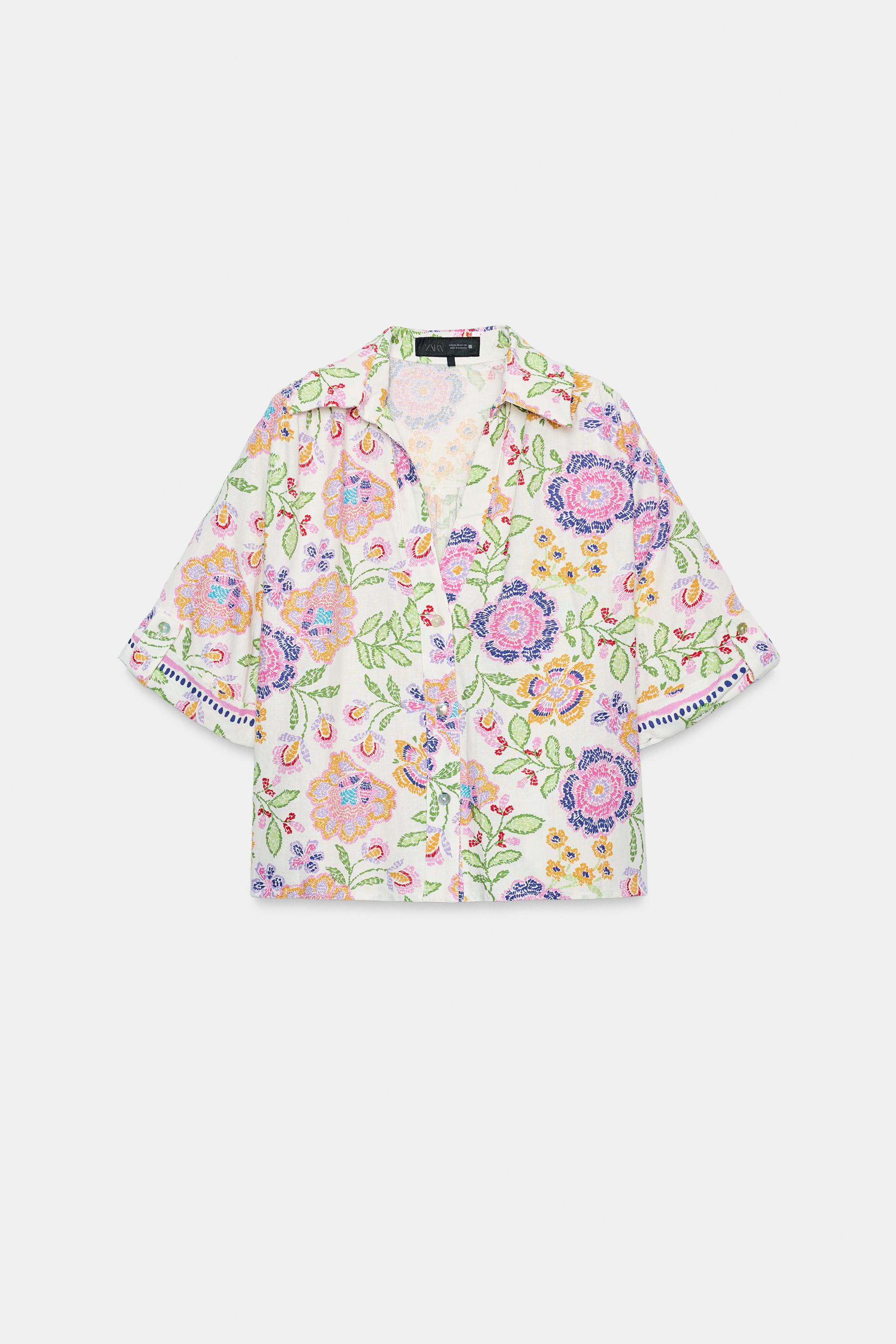 FLORAL PRINT LINEN BLEND SHIRT